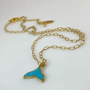 Gold Plated Enamel Whale Tail Pendant Necklace Paperclip Chain Stainless Steel